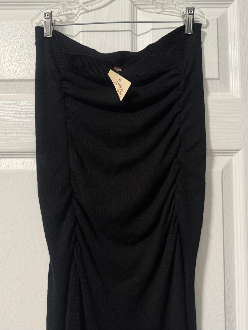 Free People Black Ruched Side Slit Maxi Skirt Stretch Size L NWOT - Picture 2 of 12